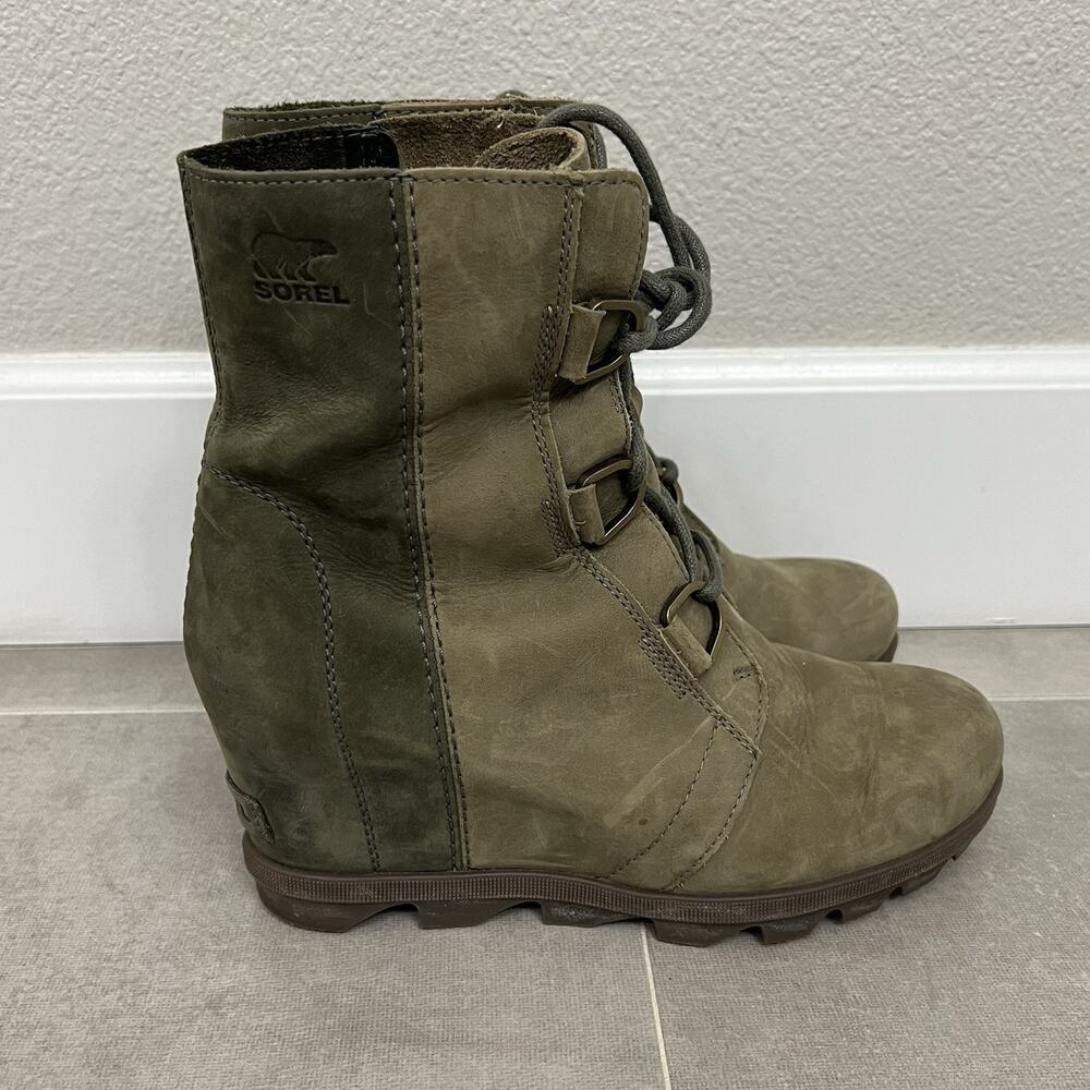 Sorel Olive Suede Lace-Up Wedge Ankle Boots